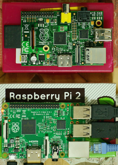 Raspberry Pi1 （上段）と２